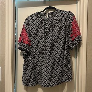 Black and Red Patterned Women's Blouse